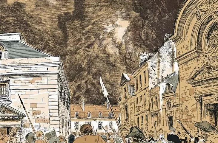 kadry z komiksu „Révolution”, który stworzyli Florent Grouazel i Younn Locard