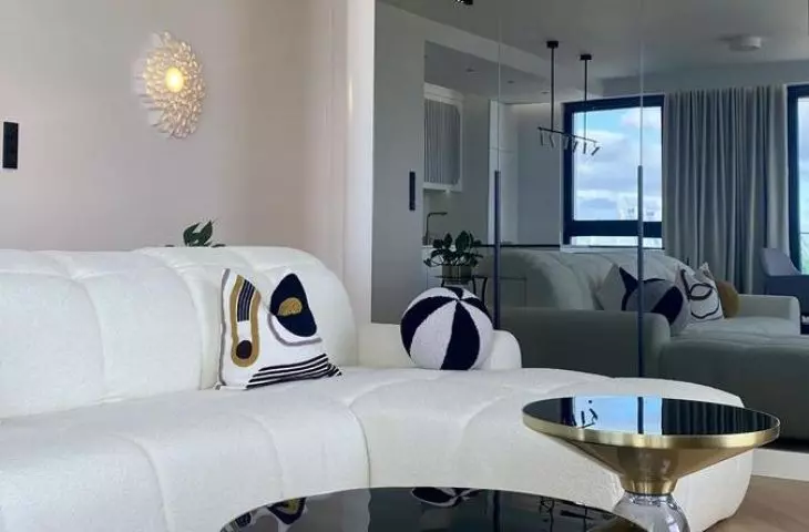 The interior uses natural materials