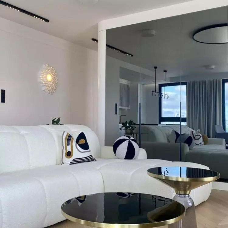 The interior uses natural materials
