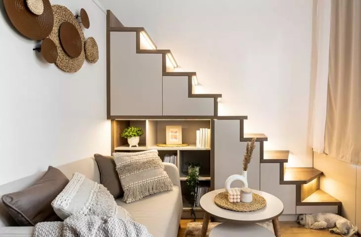 The space under the stairs is an ideal place for storage