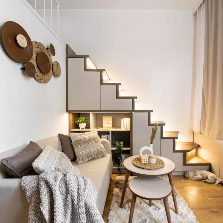 The space under the stairs is an ideal place for storage
