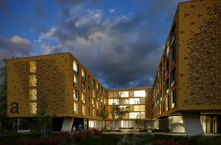 konkursowy projekt domu studenckiego, II miejsce, proj. Front Architects