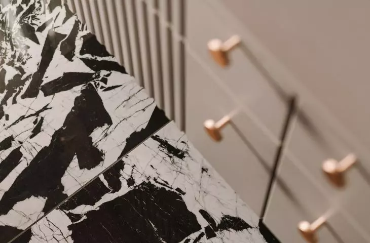 Black and white tiles catch the eye