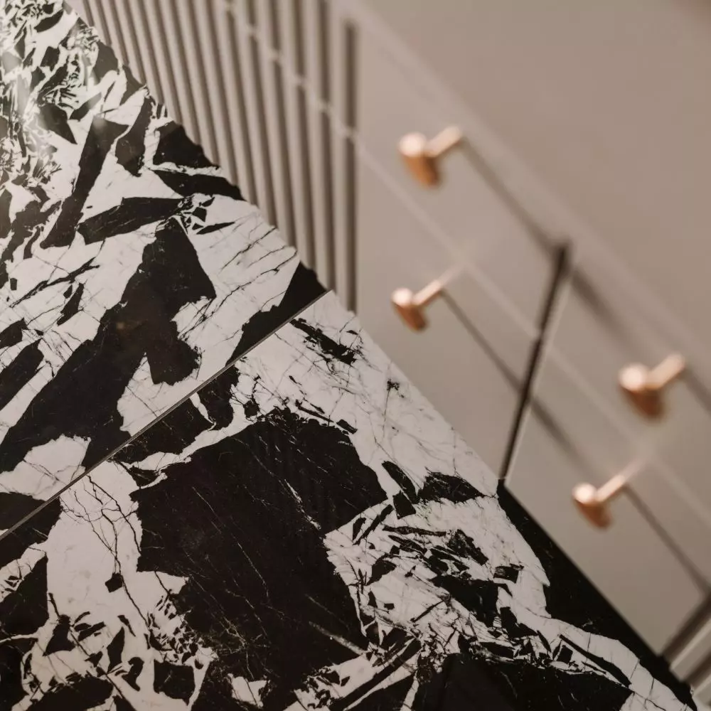Black and white tiles catch the eye