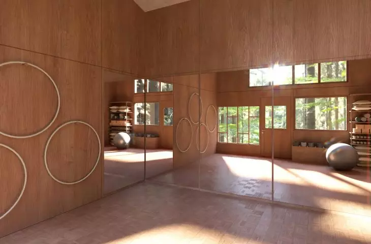 Wnętrze domku, sala gimnastyczna
