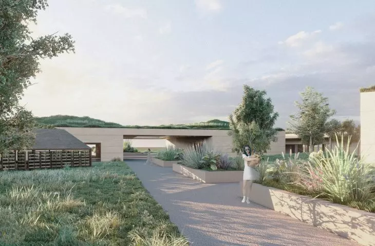 The main construction material is rammed earth