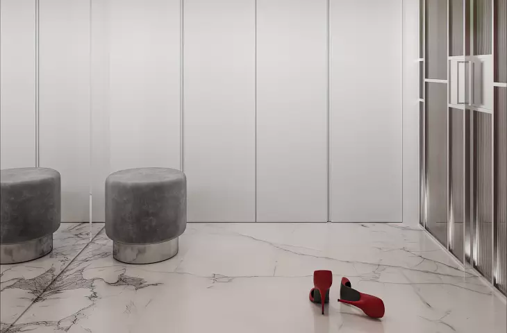 The closet enclosure creates a smooth surface