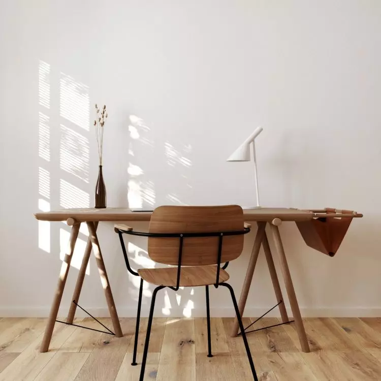 A boho-style office can be both cozy and very streamlined at the same time 