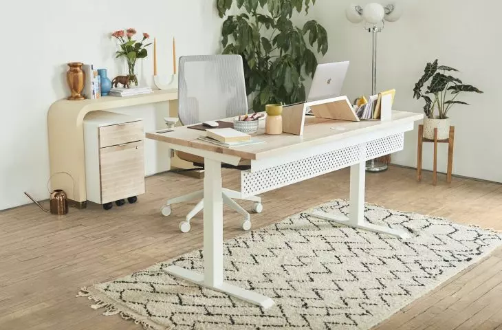 Scandinavian-style home office is functional, comfortable and bright