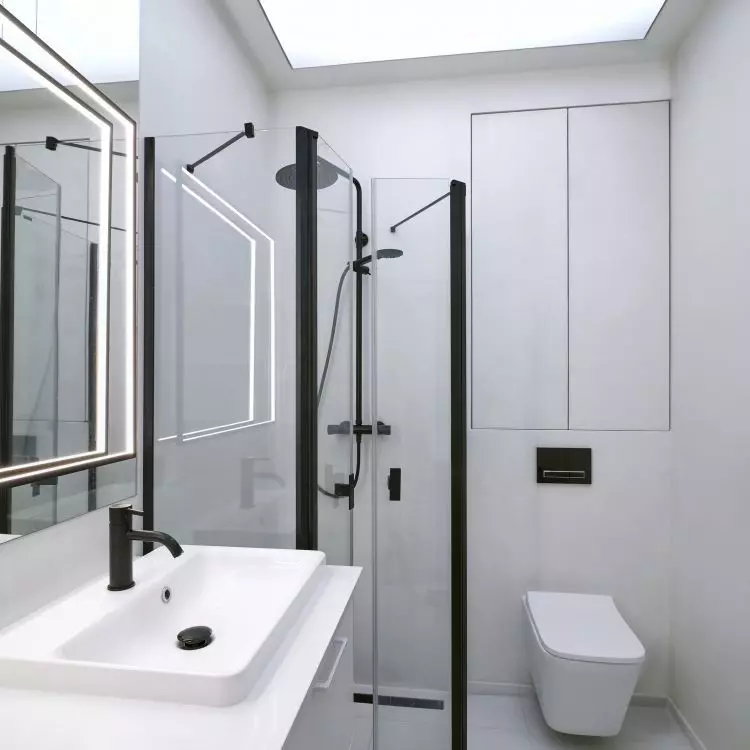The walls of the bathroom were covered with micro-cement