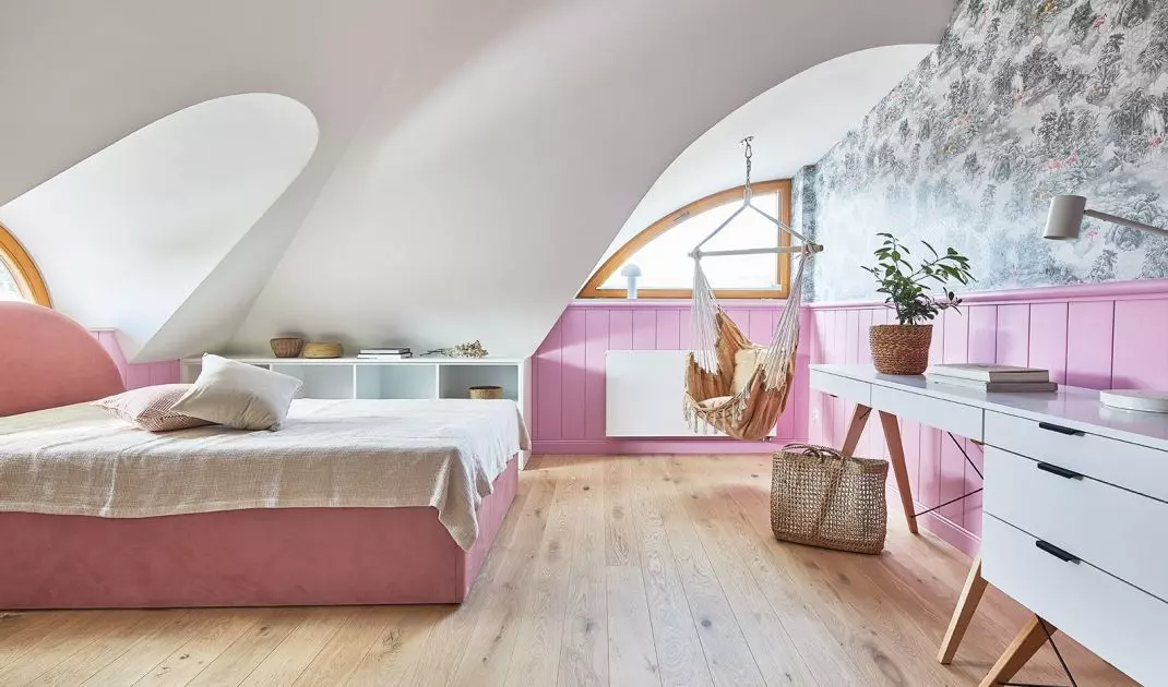 Girls' bedrooms are dominated by white and shades of pink