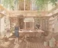 Open patio with shared kitchen 