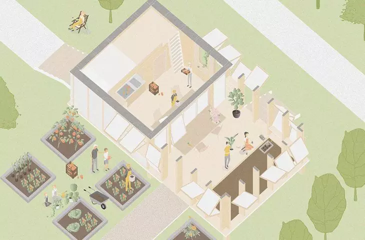 Gathering House with open patio area during summer