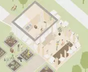 Gathering House with open patio area during summer