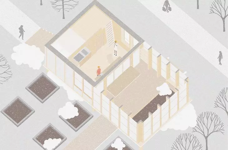 Gathering House, closed patio during winter period
