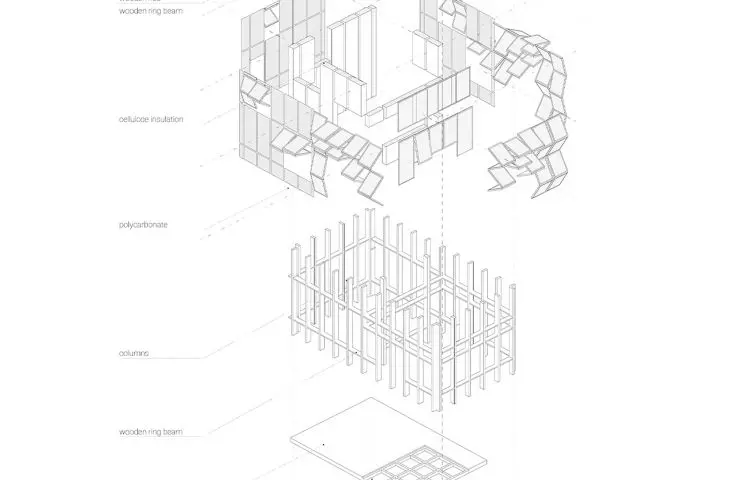Gathering House, axonometry, construction