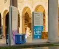 in the courtyard of the building appeared boards with illustrations and text developed by Cyril Delhomme