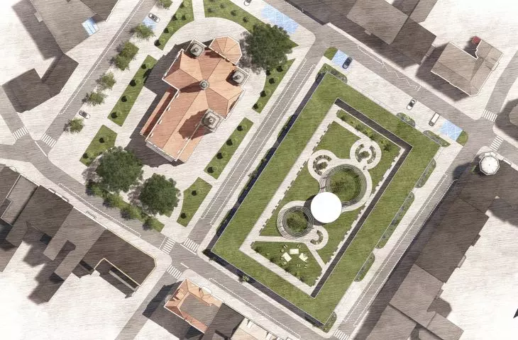 Widok z góry na plac Piastowski w Bydgoszczy