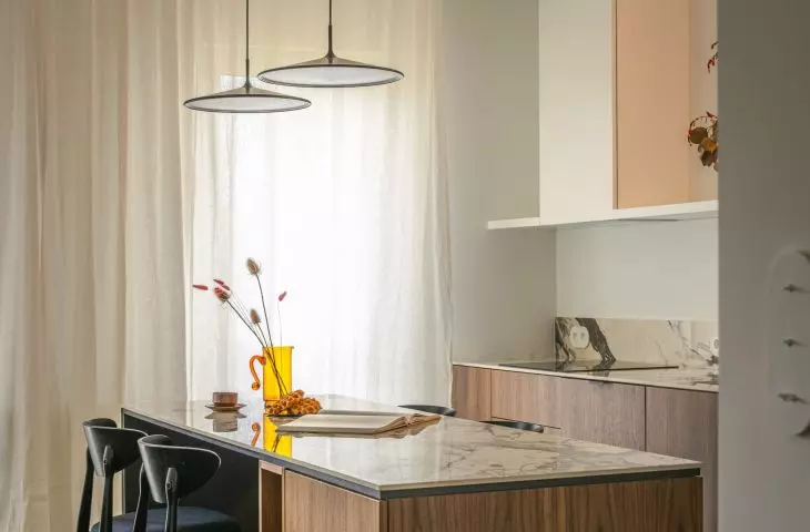 The table was combined with the kitchen island