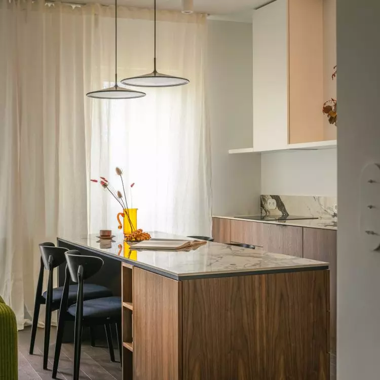 The table was combined with the kitchen island