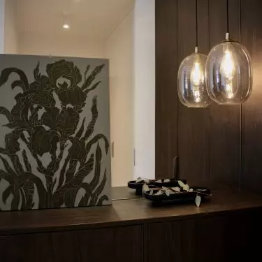 Subdued colors dominate the interior