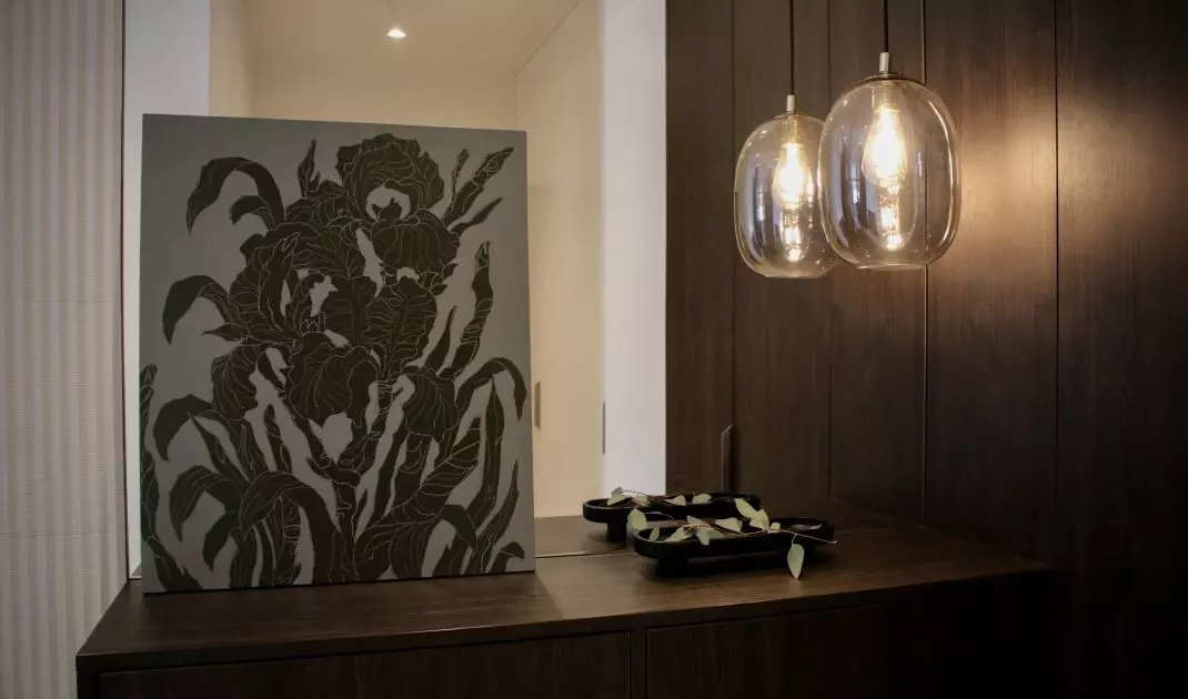 Subdued colors dominate the interior