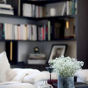 The dark bookcase was made to order