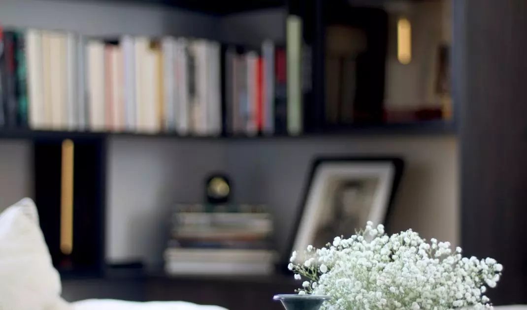 The dark bookcase was made to order