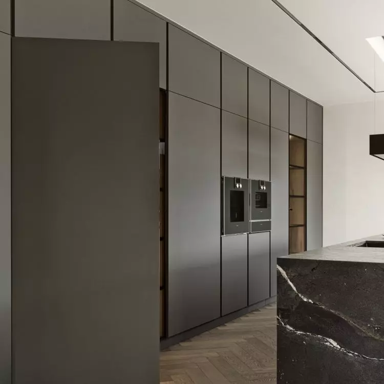 The door to the pantry has been hidden in the built-ins
