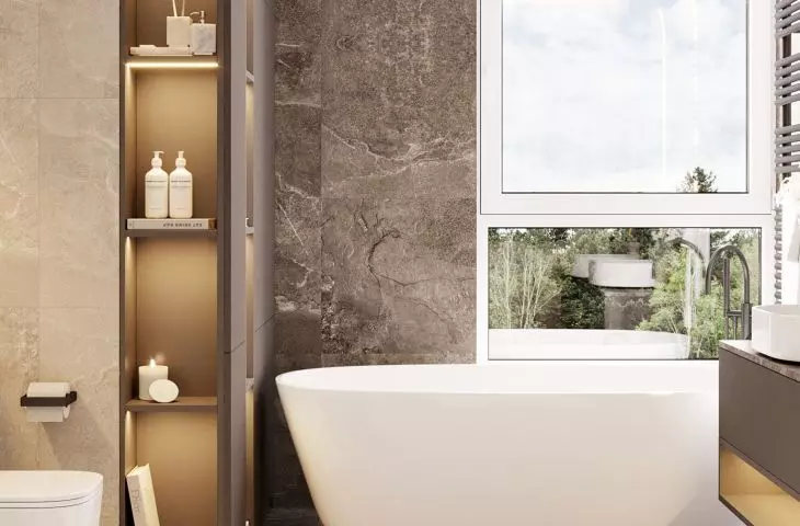 Between the hygienic area and the development there is a bathing area