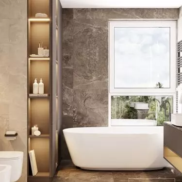Between the hygienic area and the development there is a bathing area