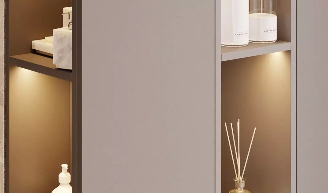 A capacious enclosure provides storage space