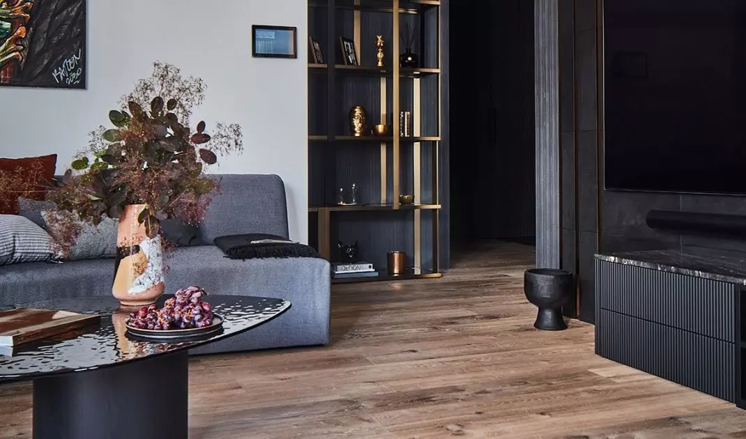Because of the dog, a durable wooden floor was used