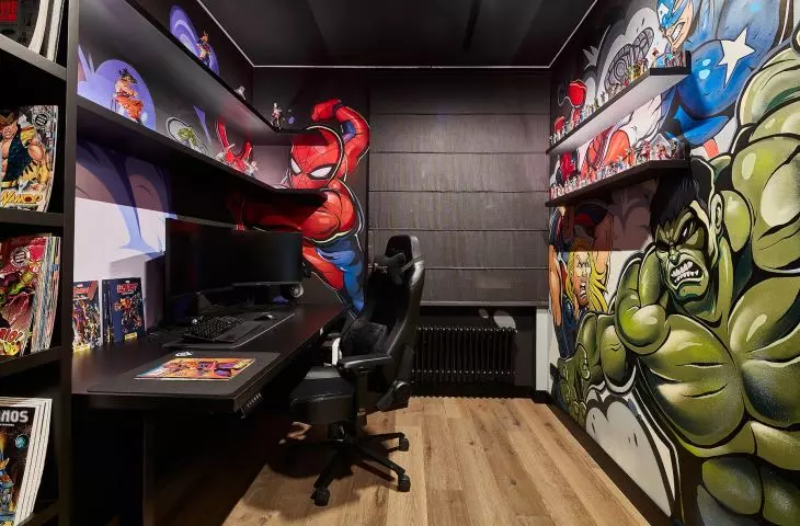 The investor's office is filled with cartoonish motifs
