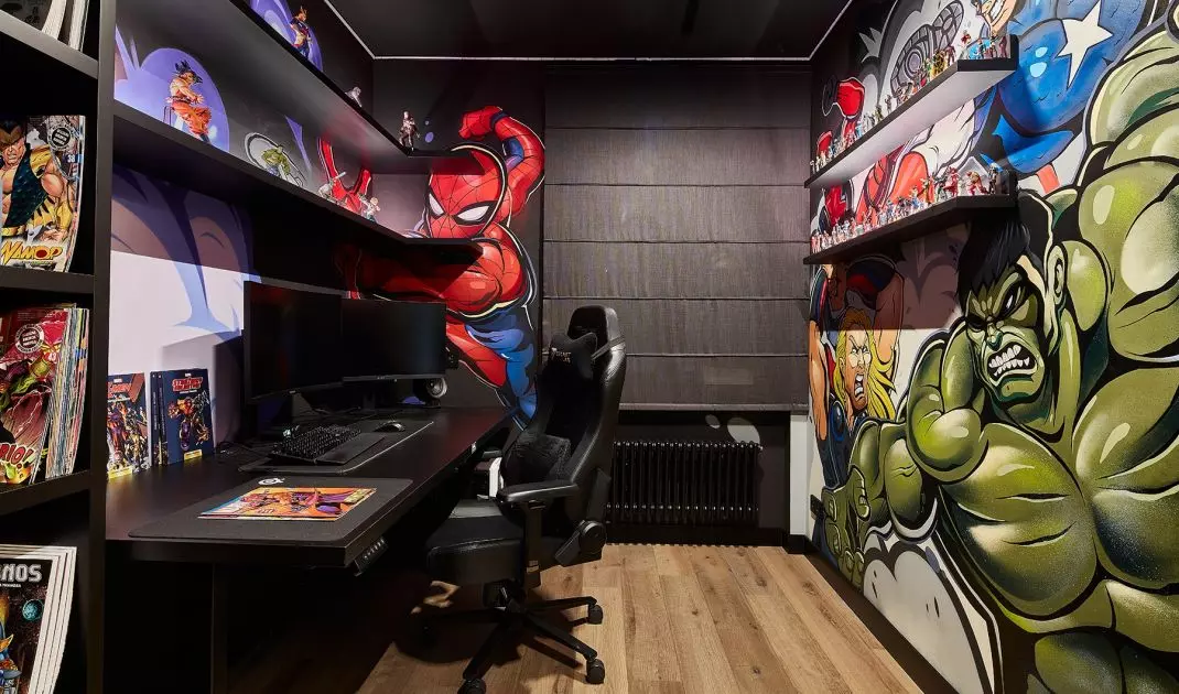 The investor's office is filled with cartoonish motifs