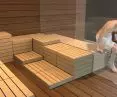 Stepping off the cart onto the first bench