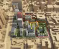 wizualizacja całego kompleksu; część czerwona ma być gotowa do końca 2025 roku, część żółta w 2026 roku