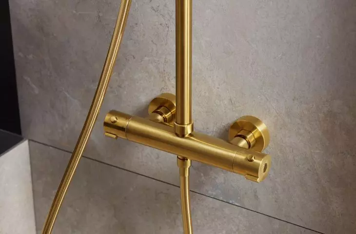 Moza thermostatic mixer in a unique brushed gold color