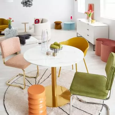Corduroy upholstered chair will be an interesting part of the arrangement