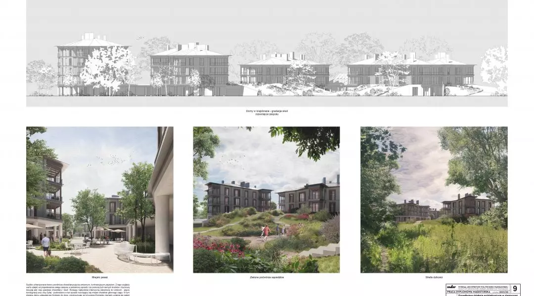 I Nagroda, proj.: „Porządkujące działania architektoniczne w chaotycznej zabudowie obrzeży miast. Projekt zespołu budynków miesz