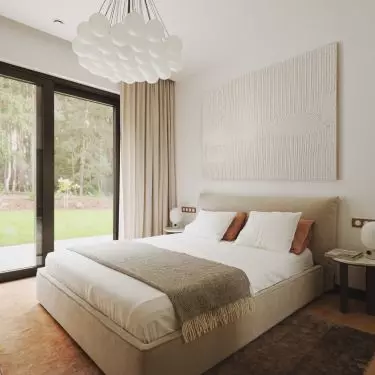  The bed headrest resembles a downy pillow