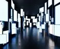Corridor filled with screens
