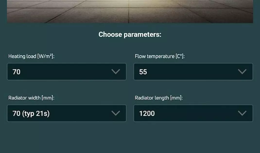 After entering the basic data, the application will match us with the best radiators