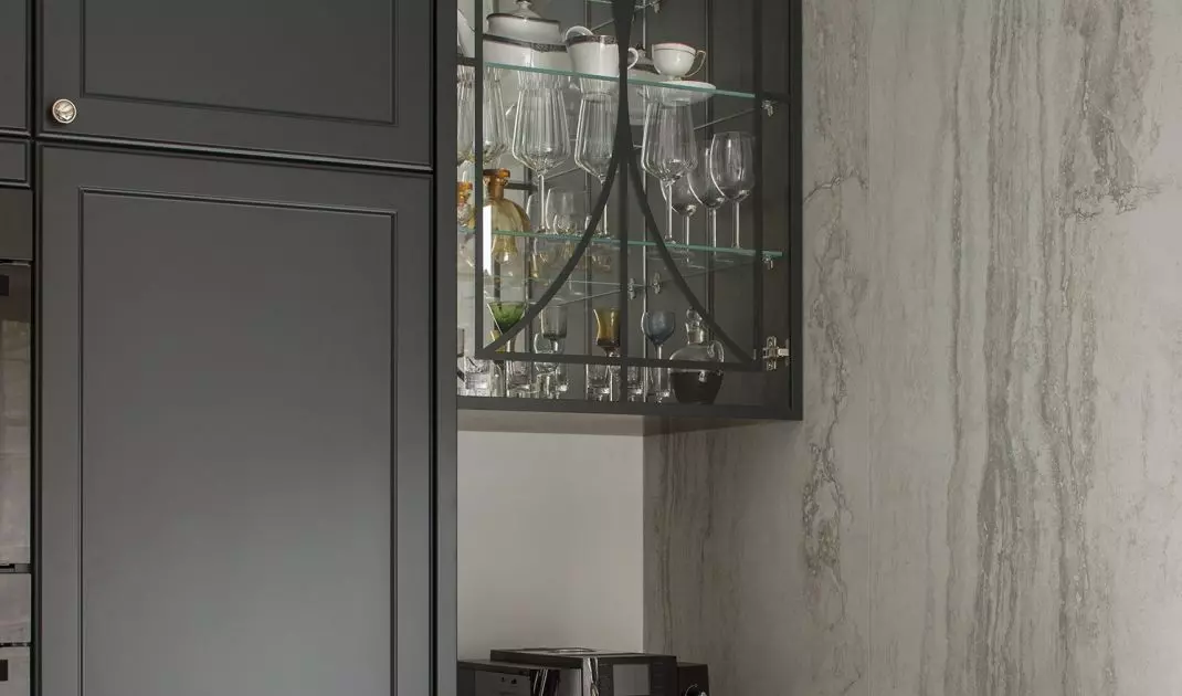Walls are covered with marble pattern stoneware