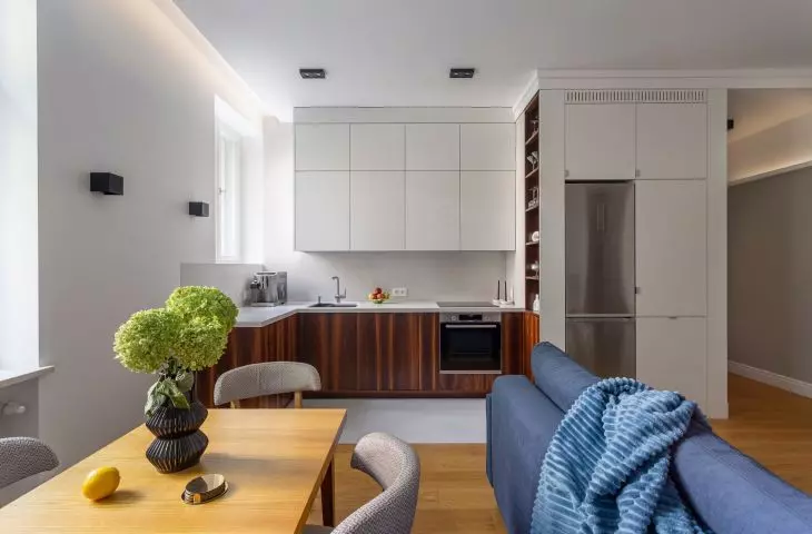 The living area consists of a living room and a kitchenette