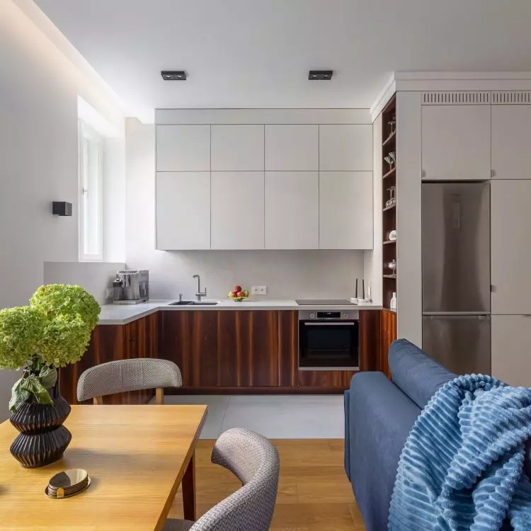 The living area consists of a living room and a kitchenette