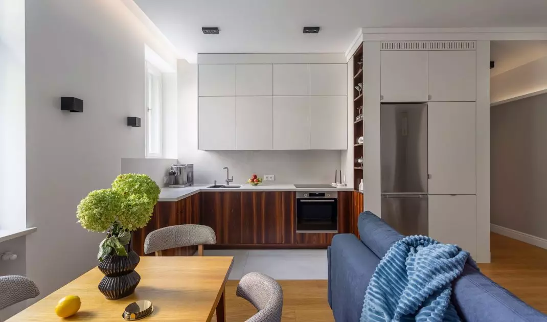 The living area consists of a living room and a kitchenette