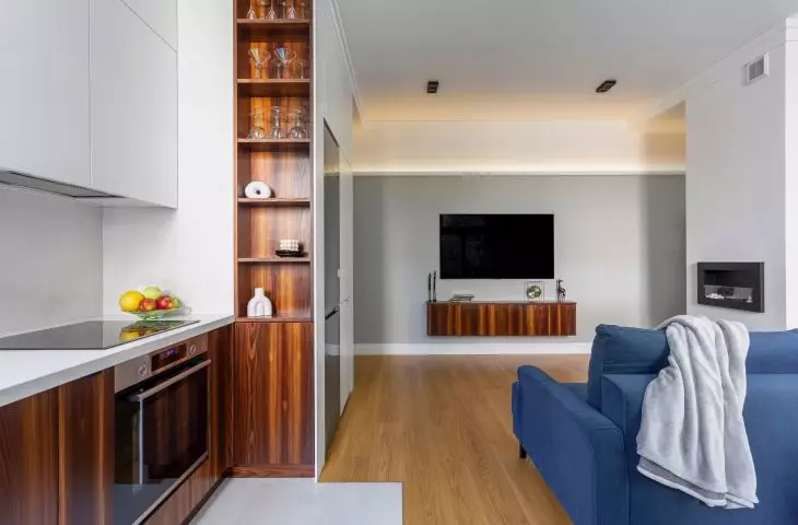 A television wall has been created in the circulation path