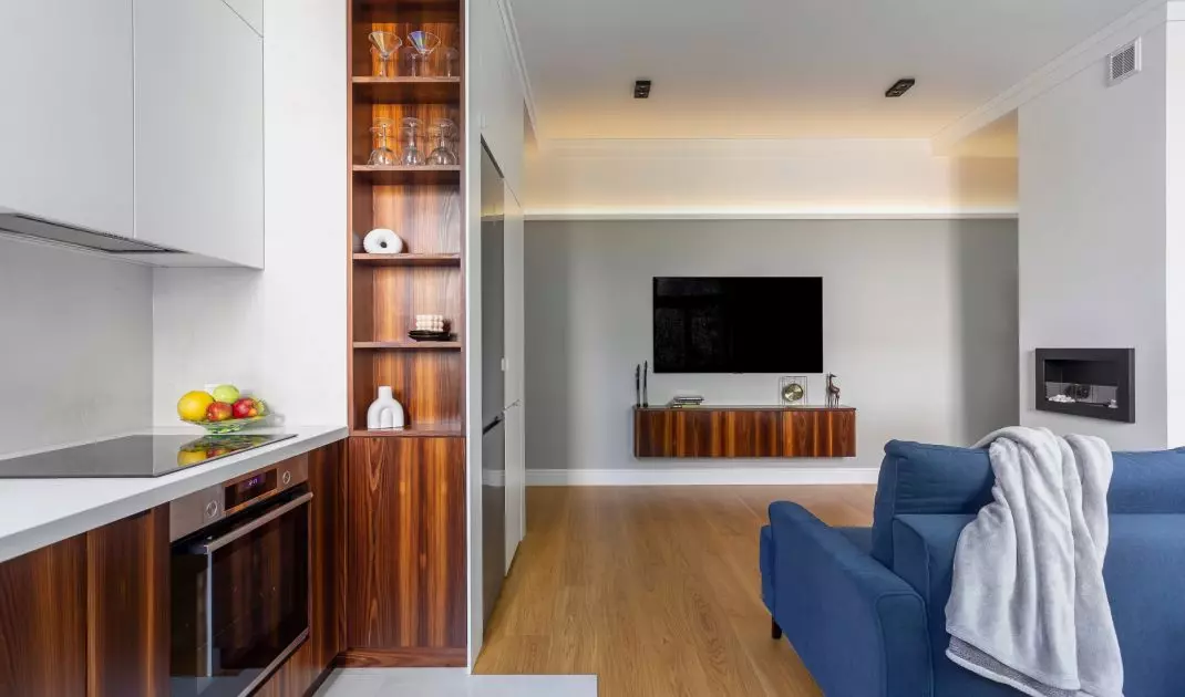 A television wall has been created in the circulation path