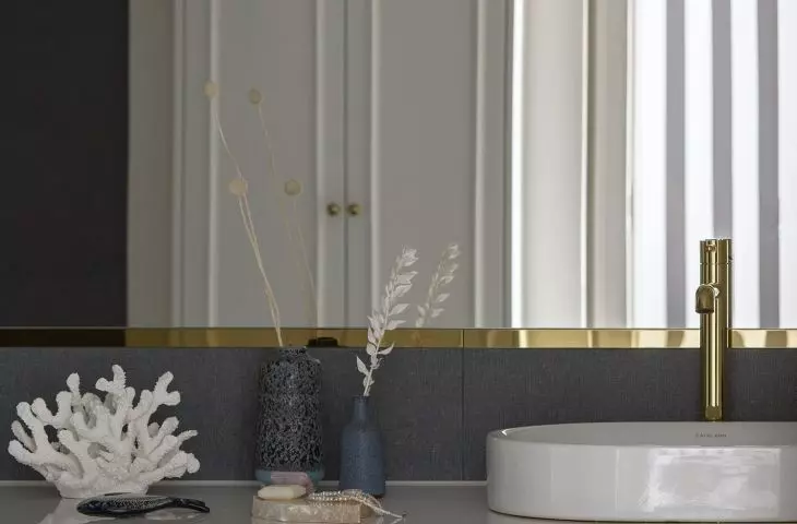The bathroom design was inspired by denim